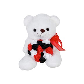 Λούτρινο αρκουδάκι Λευκό  με καρδιά τριαντάφυλλα 20cm Much  