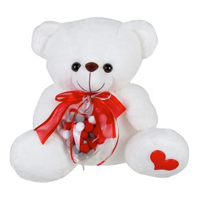 Λούτρινο αρκουδάκι Λευκό με πον πον σε πλαστική καρδιά Much 40cm 
