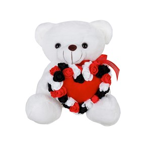 Λούτρινο αρκουδάκι Λευκό με καρδιά κόκκινη και τριαντάφυλλα 30cm Much  