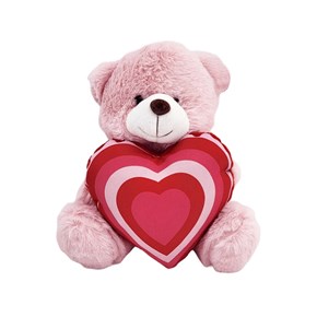 Λούτρινο αρκουδάκι Ροζ με καρδιά ουράνιο τόξο 25cm Much