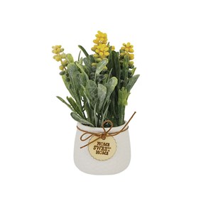 Τεχνητό Φυτό σε Γλαστράκι  με πρασινάδα και Κίτρινα ανθάκια 19cm  Marhome 18001-Κίτρινο