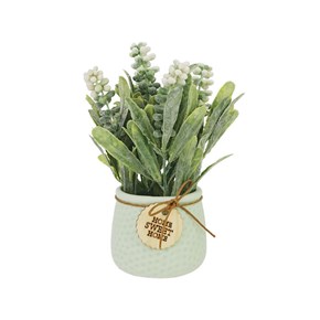 Τεχνητό Φυτό σε Γλαστράκι  με πρασινάδα και Λευκά ανθάκια 19cm  Marhome 18001-Λευκό