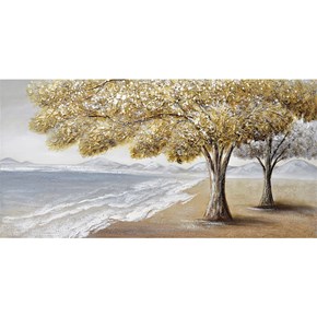Πίνακας Σε Καμβά Παραλία με Χρυσά Δέντρα 120x60cm Marhome 23536